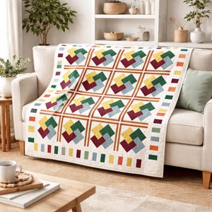 Interwoven Paths Quilt Pattern | Modern Geometric Patchwork (PDF Pattern, 76x92 Throw/Bed Size)
