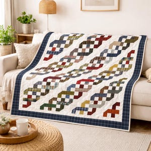 Patrón de colcha "Recuerdos entrelazados" / Patchwork de retales a cuadros, tamaño king (Descarga en PDF)