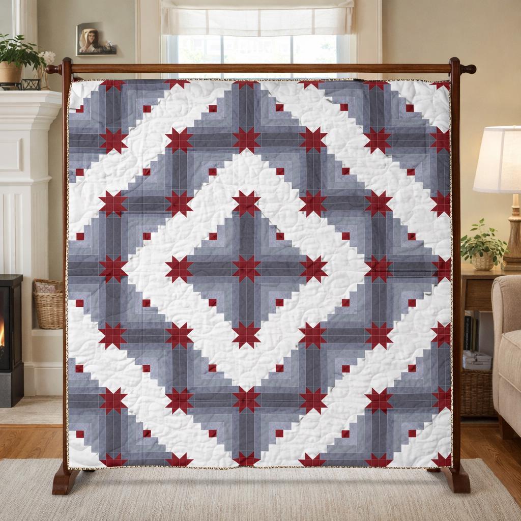 Crimson Cabin Stars Quilt Pattern | Log Star Bed Quilt (PDF Download ...
