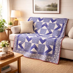 Motif de courtepointe étoiles géométriques | Patchwork multi-tailles (patron PDF)