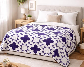 Padrão de colcha Brisa do Oceano | Colcha de retalhos costeira para manta/cama (Download em PDF, 64x88)