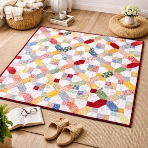 Smiles And Kisses Quilt Pattern | Romantic Patchwork Bed Quilt (Queen Size, PDF Download)