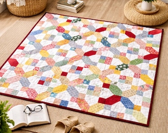 Smiles And Kisses Quilt Pattern | Romantic Patchwork Bed Quilt (Queen Size, PDF Download)