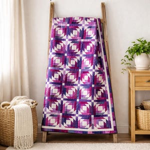 Purple Amethyst Quilt Pattern | Elegant King Size Patchwork Bed Quilt (PDF Download)