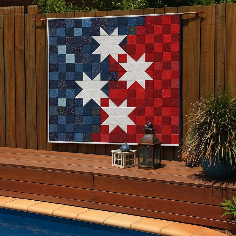 Americana Brilliance Quilt Pattern PDF | Patriotic Star Quilt Design | Lap, Twin, Queen, King | Scrappy Flag Style Digital Download image 5