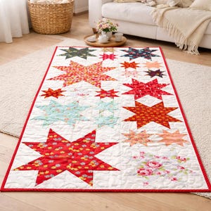 Patrón de colcha Twilight Garden Stars / Camino de mesa de 20 x 44 pulgadas, patchwork de estrellas (descarga en PDF)