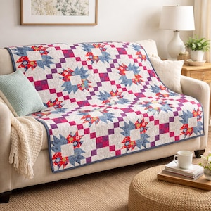 Grandma's Flower Quilt Pattern | Vintage Star Patchwork Throw (PDF Pattern)