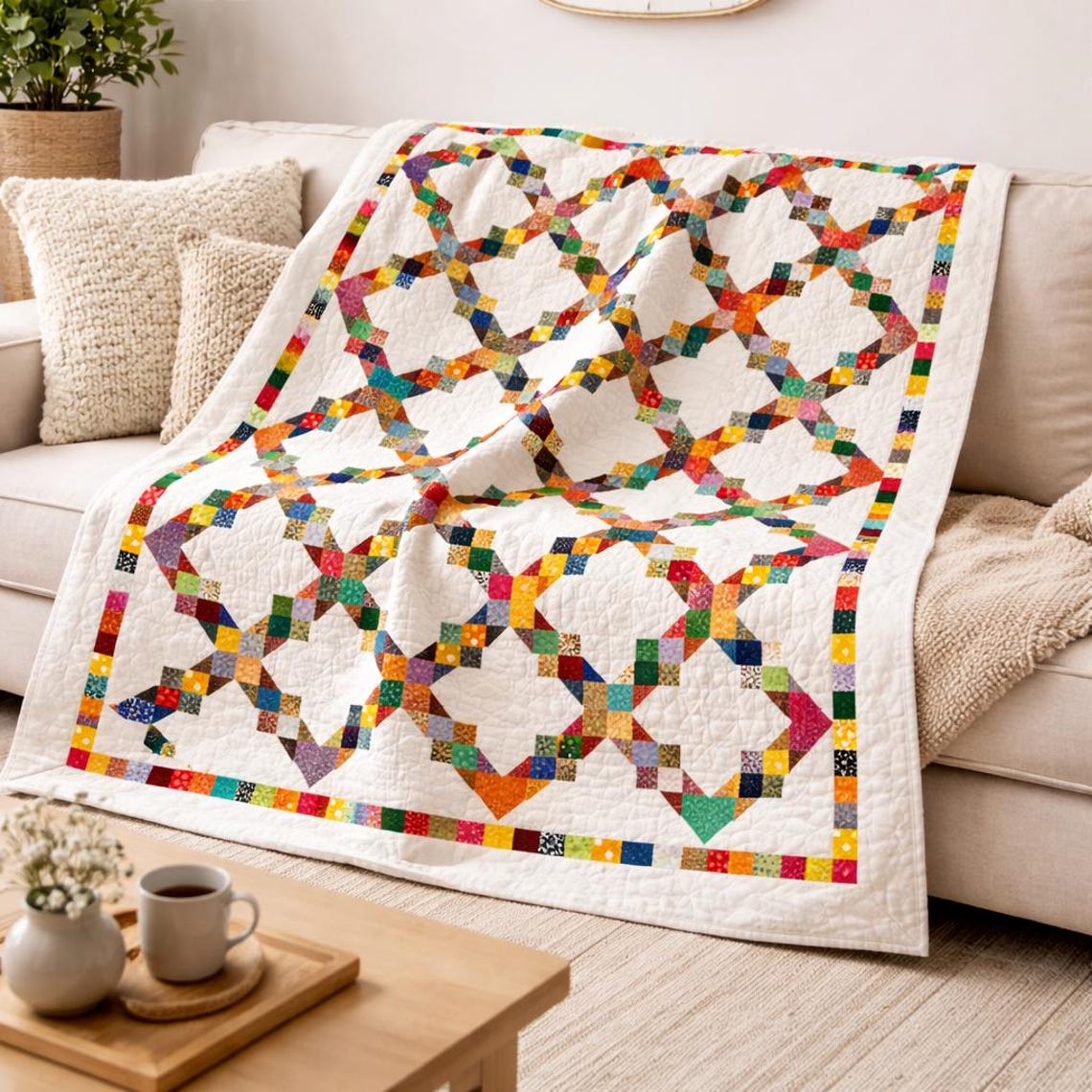 Linked Rainbows Quilt Pattern | Modern Patchwork Throw (PDF Pattern ...