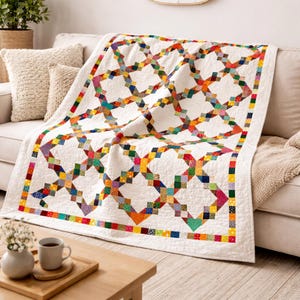 Motif de courtepointe arcs-en-ciel liés | Jeté patchwork moderne (motif PDF, lit simple 80 x 96)