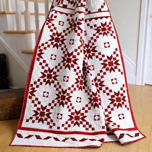 Bed of Roses Quilt Pattern | Red and White Star Design (PDF Download)