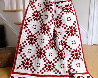 Bett der Rosen Quilt Anleitung | Rot-Weißes Sterndesign (PDF Download)