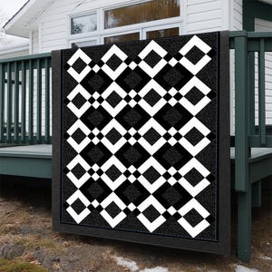 Diamond Delight Quilt Pattern PDF | Modern Geometric Quilt Pattern | 70x87 Bed Quilt | Black and White Quilt Design