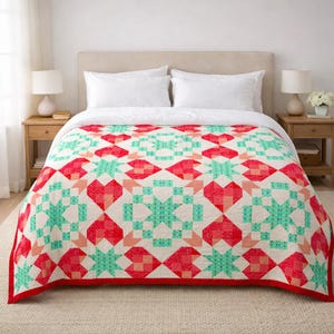 Blooming Hearts Quilt Pattern | Romantic Flower Patchwork Design (PDF Download)