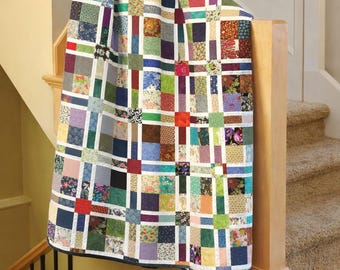 Scrappy Patchwork Quilt Pattern | Colorful Throw or Twin Size (PDF Pattern)