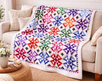 Modello trapunta Grandma's Bouquet / Patchwork a stella, per letto singolo (modello PDF)