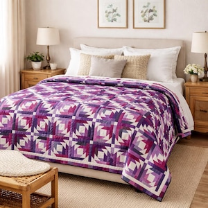 Purple Amethyst Quilt Pattern | Elegant King Size Patchwork Bed Quilt ...