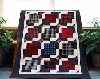 Plaid Memories Quilt Pattern PDF | Plaid Patchwork Quilt | Throw/Bed Size 70 x 88 | Classic Scrap Quilt | Instant Download