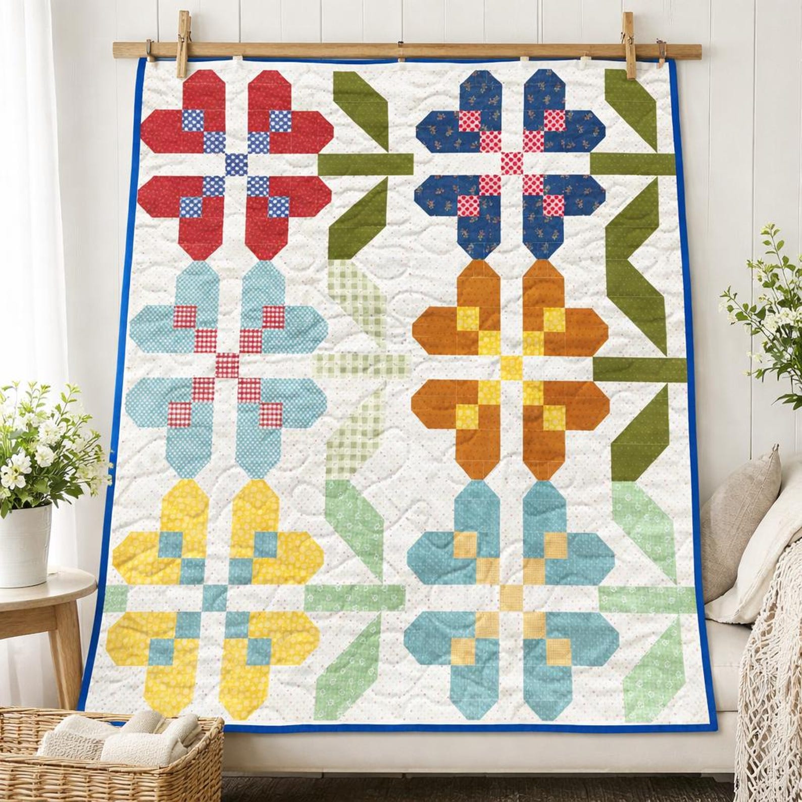 Floral Patchwork Quilt Pattern | Petal Pathways Throw (PDF Download ...