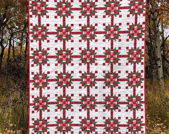 Festive Crossroads Quilt Pattern | Holiday Patchwork Bed Quilt (PDF Download)