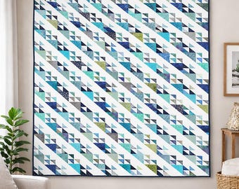 Sea Glass Quilt Pattern | Queen Size Coastal Patchwork (PDF Download)