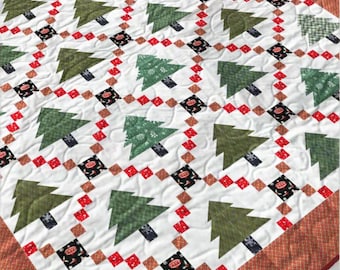 Christmas Pines Quilt Pattern | Festive Tree Patchwork Bed Quilt (PDF Download)