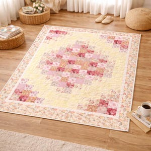 Rosen Blüten Weg Quilt Anleitung | Florale Patchwork Decke (140cm x 180cm) (PDF Download)
