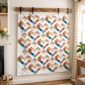 Modèle de courtepointe Love Connection PDF | Courtepointe coeur romantique | Taille du jeté 51 x 66 | Motif de courtepointe Saint-Valentin | Courtepointe en patchwork | Téléchargement instantané