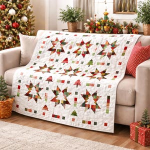 Padrão de colcha Holiday Starburst | Caminho de cama de patchwork natalino (padrão em PDF)