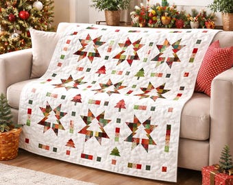 Holiday Starburst Quilt Pattern | Christmas Patchwork Bed Runner (PDF Pattern)