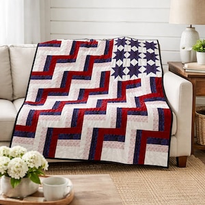 Patriotische Pfade Quilt-Muster | Americana Bettdecke (84 x 96) (PDF Download)