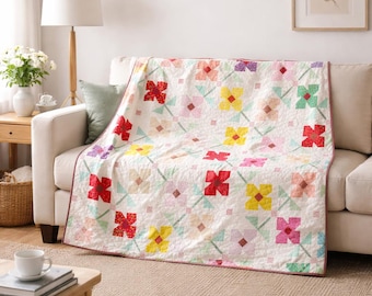 Modello per trapunta "Fiori della mamma" / Trapunta da letto patchwork floreale (scarica PDF)