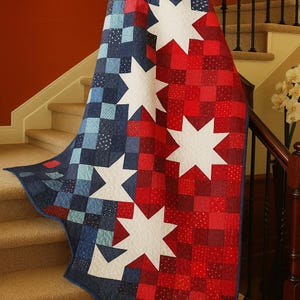 Americana Brilliance Quilt Pattern PDF | Patriotic Star Quilt Design | Lap, Twin, Queen, King | Scrappy Flag Style Digital Download image 2