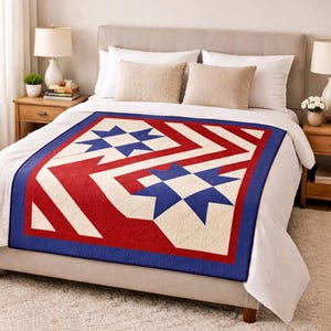 Patriotic Star Quilt Pattern | Red White Blue Americana (PDF Download, 76x100 Quilt Size ) image 3
