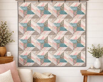 Mönster för quilt med strålande galax | Patchwork-pläd med stjärnformad lapptäcke (digital PDF-nedladdning)
