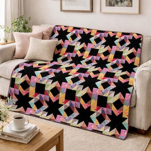 Flower Night Mystery Quilt Pattern – Modern Star Patchwork (PDF Download, Lap/Full/King Sizes)