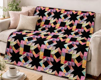 Flower Night Mystery Quilt Pattern – Modern Star Patchwork (PDF Download, Lap/Full/King Sizes)