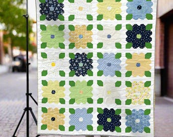 Evergreen Flowers Quilt Pattern | Floral Patchwork Throw (58" x 72") (PDF Download)