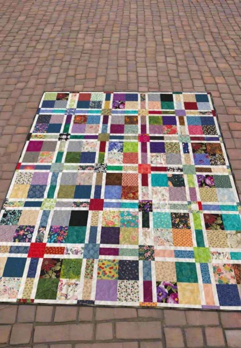 Scrappy Patchwork Quilt Pattern | Colorful Throw or Twin Size (PDF ...