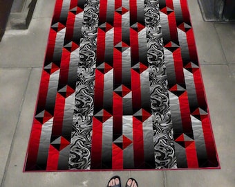 Crimson Shadows Quilt Pattern | Modern Patchwork Throw (PDF Download)