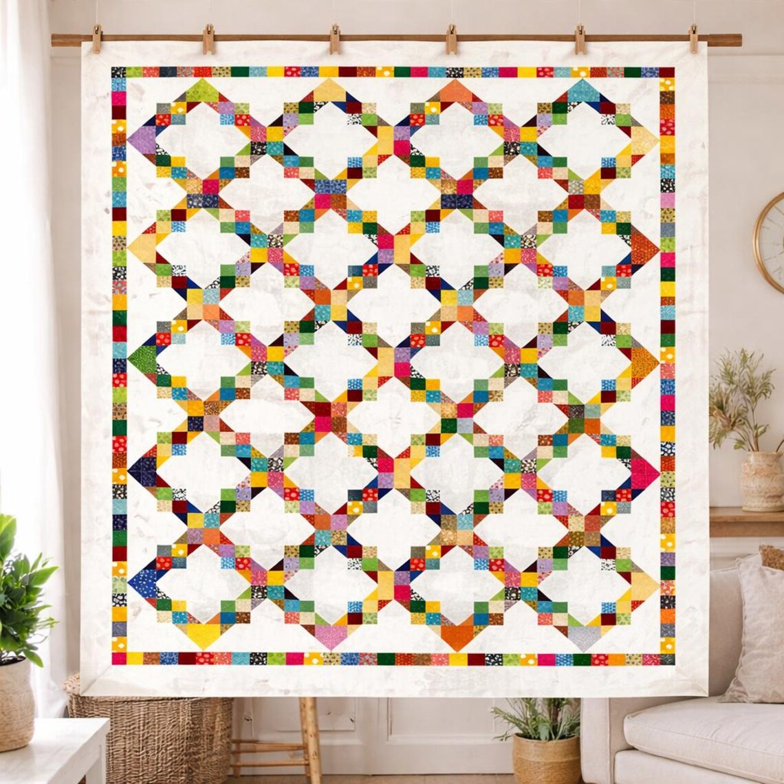 Linked Rainbows Quilt Pattern | Modern Patchwork Throw (PDF Pattern ...