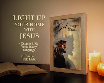 Marco de luz LED personalizado con versículo bíblico de Jesús / Arte mural cristiano