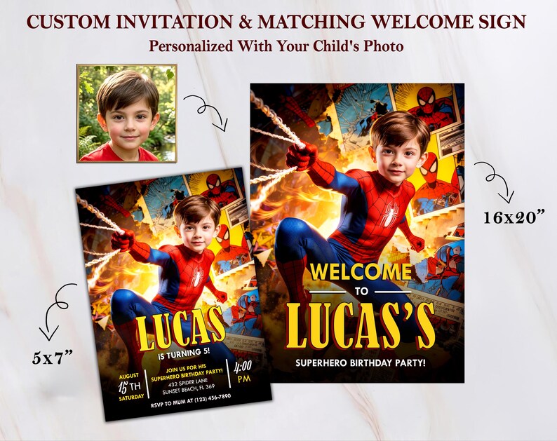Personalized Spiderman Photo Birthday Party Bundle (Digital Download) immagine 7