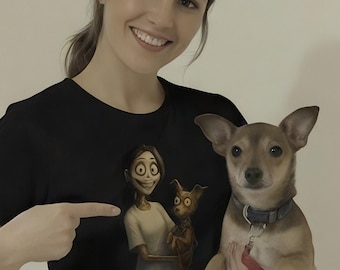 T-shirt personnalisé inspiré de « L'Étrange Noël de Dieu » à partir de votre photo | Personnage de style TimBurton | Cadeau pour couple, famille, animal de compagnie | Halloween