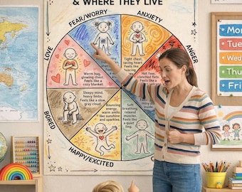 Carte corporelle émotionnelle pour enfants | Carte des sentiments Salle de classe et maison | Émotions SEL | Image et PDF imprimable