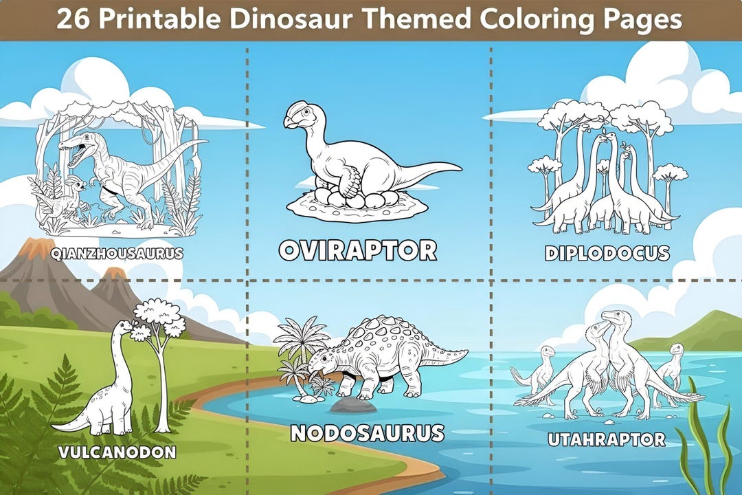26 Dinosaur Themed Printable Coloring Pages for Kids, Toddlers ...