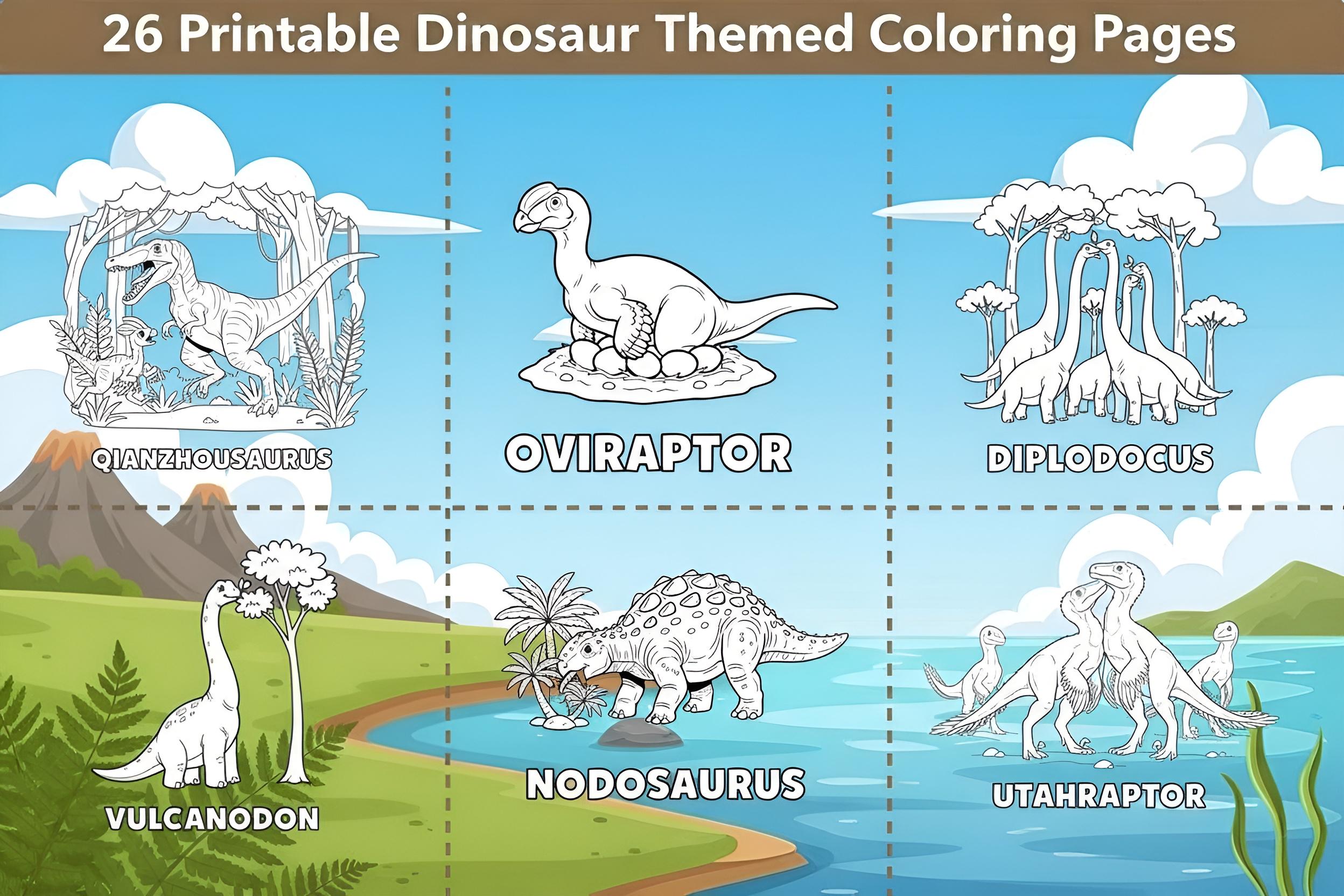 26 Dinosaur Themed Printable Coloring Pages for Kids, Toddlers ...