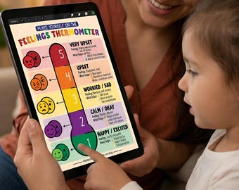 Tableau des thermomètres émotionnels pour enfants | Feelings Charter Salle de classe et maison | Graphique des émotions SEL | PDF imprimable + Google Slides
