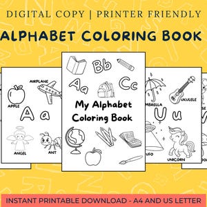 ABC Coloring Pages: Preschool Alphabet Learning Activity (Digital Download)