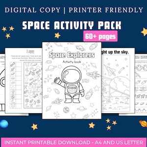 Space Activity Pack: Coloring Pages, Mazes, and Learning Games (PDF Download)