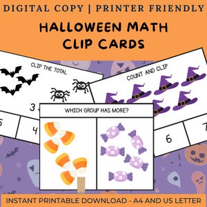 Halloween Math Clip Cards: Montessori Counting, Addition (Printable PDF)